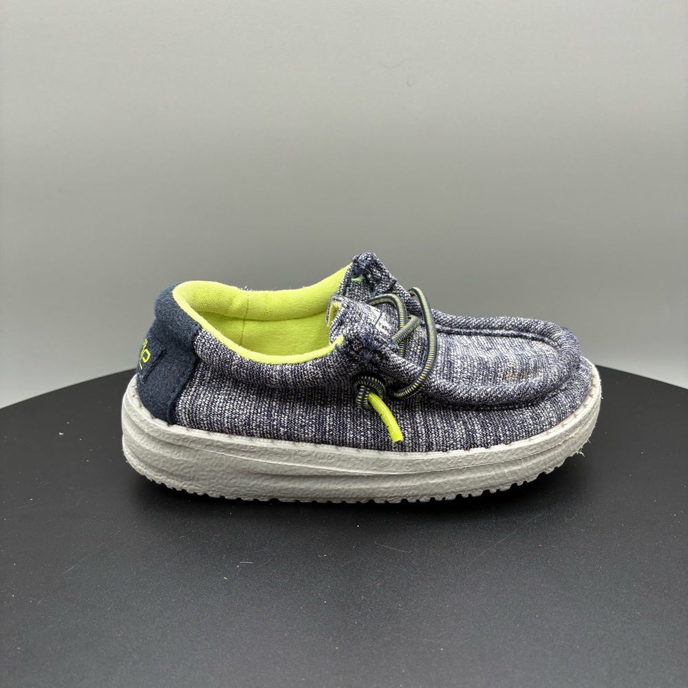 Hey Dude Kids Gray Knit Sneakers with Neon Yellow Lining